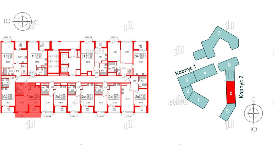 Квартира в ЖК GloraX Заневский, 1 комнатная, 34.11 м², 13 этаж