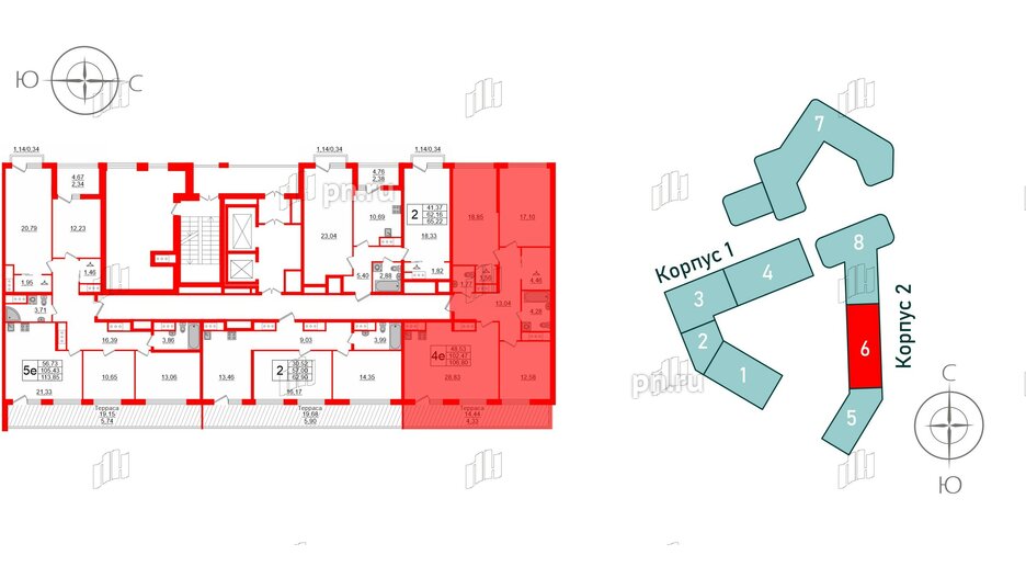 Квартира в ЖК GloraX Заневский, 3 комнатная, 106.8 м², 14 этаж