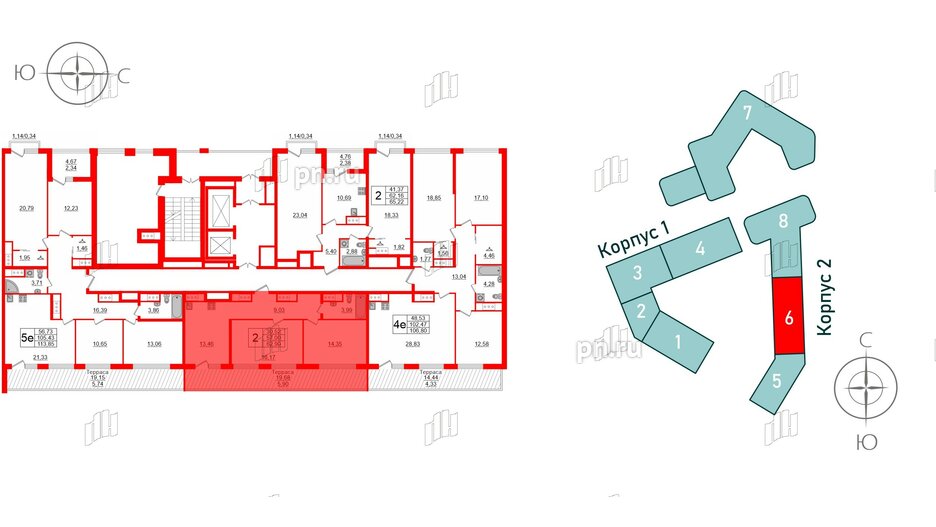 Квартира в ЖК GloraX Заневский, 2 комнатная, 62.9 м², 14 этаж