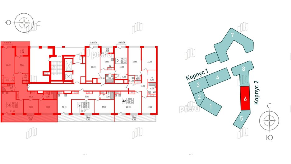 Квартира в ЖК GloraX Заневский, 4 комнатная, 113.85 м², 14 этаж