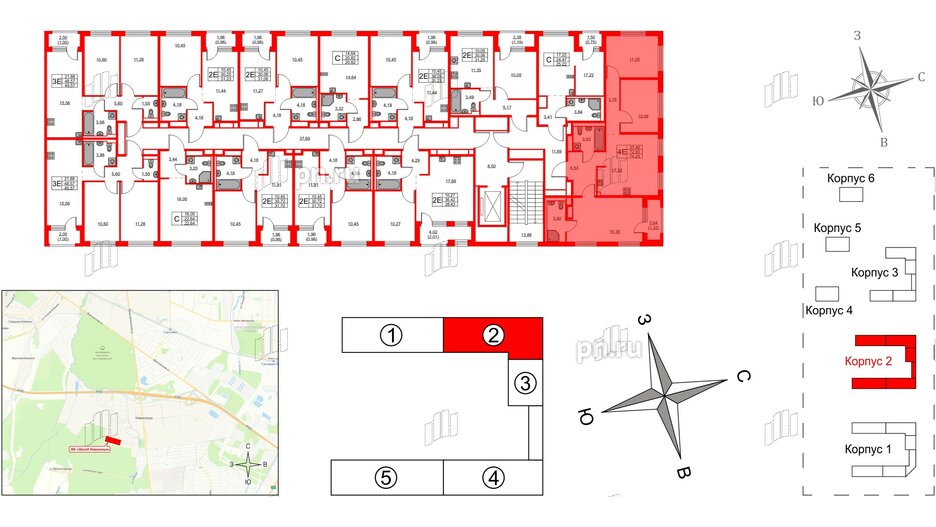 Квартира в ЖК GloraX Новоселье, 3 комнатная, 74.25 м², 7 этаж