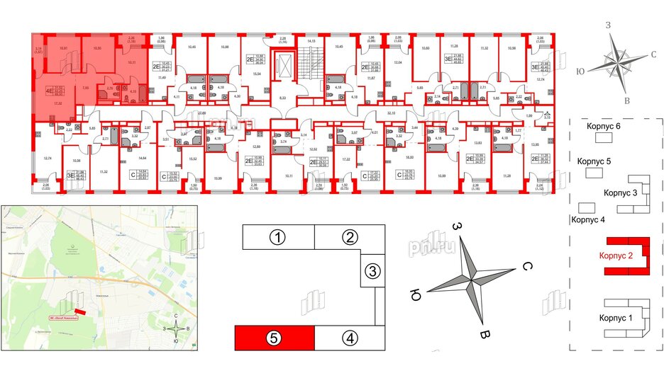 Квартира в ЖК GloraX Новоселье, 3 комнатная, 66 м², 7 этаж