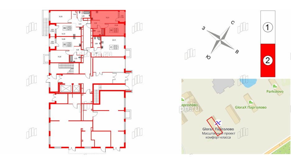Квартира в ЖК «Парголово», 1 комнатная, 36.46 м², 1 этаж