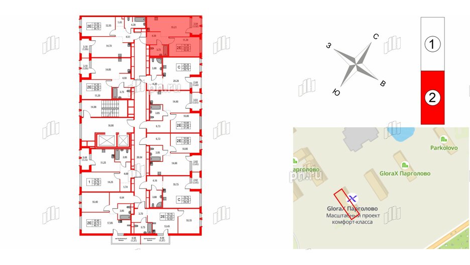 Квартира в ЖК GloraX Парголово, 1 комнатная, 36.46 м², 10 этаж