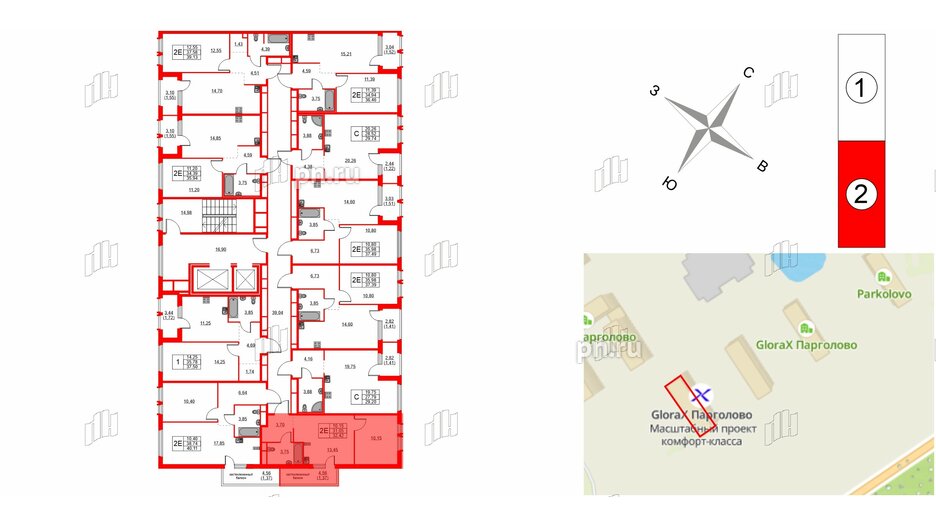 Квартира в ЖК GloraX Парголово, 1 комнатная, 32.42 м², 6 этаж