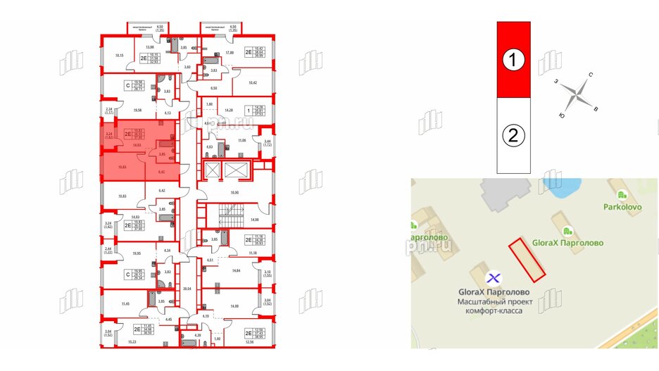 Квартира в ЖК GloraX Парголово, 1 комнатная, 37.65 м², 4 этаж