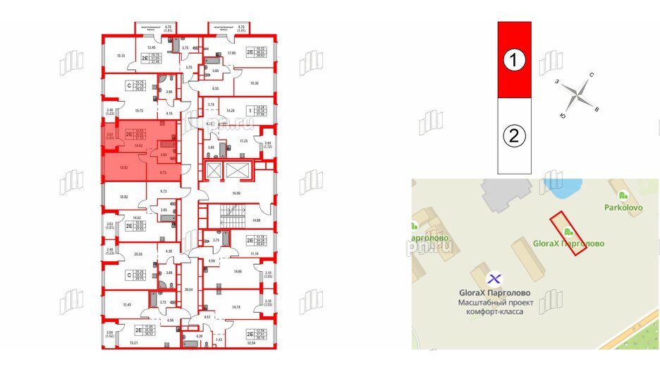 Квартира в ЖК GloraX Парголово, 1 комнатная, 37.53 м², 5 этаж