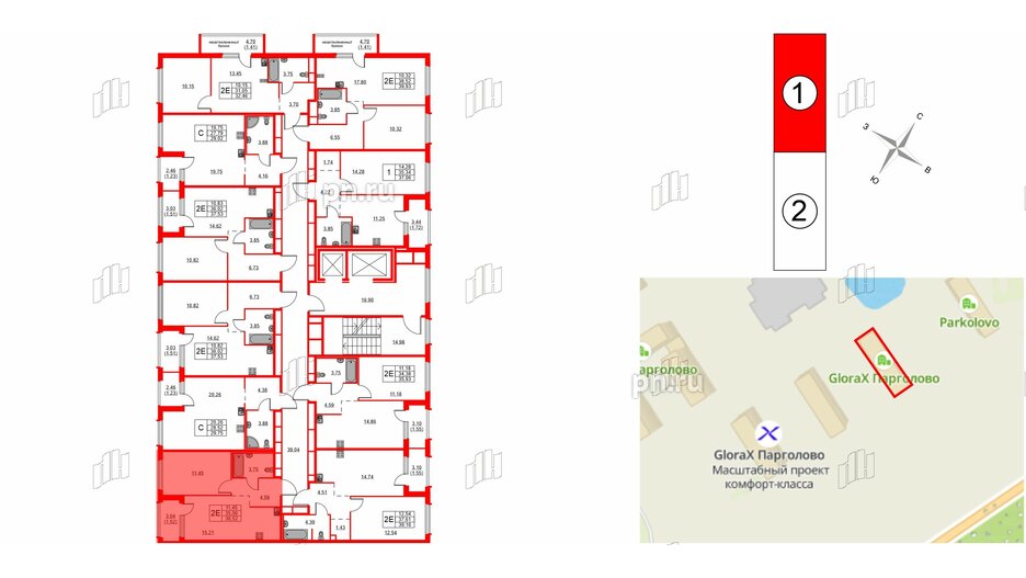 Квартира в ЖК GloraX Парголово, 1 комнатная, 36.52 м², 6 этаж