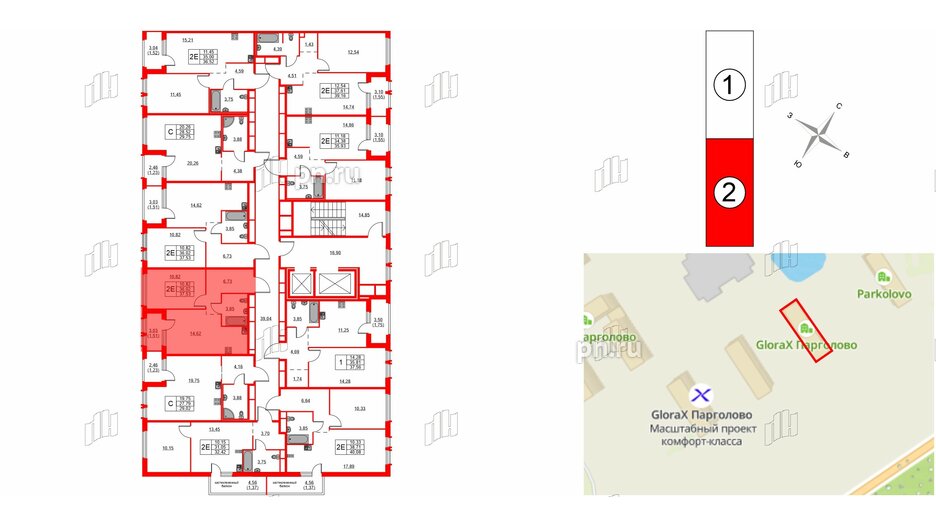 Квартира в ЖК GloraX Парголово, 1 комнатная, 37.53 м², 12 этаж