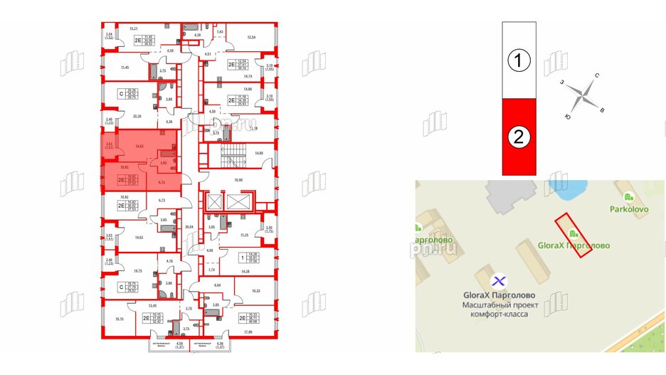 Квартира в ЖК GloraX Парголово, 1 комнатная, 37.53 м², 10 этаж