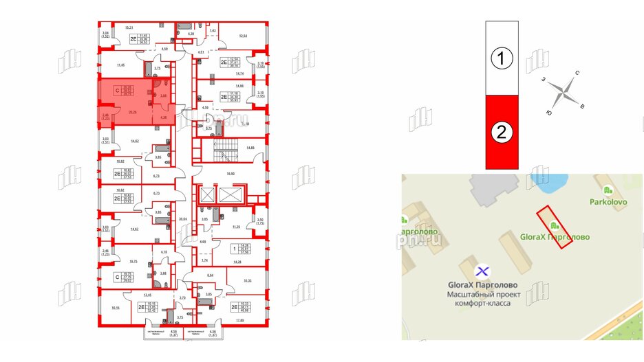 Квартира в ЖК GloraX Парголово, студия, 29.75 м², 8 этаж