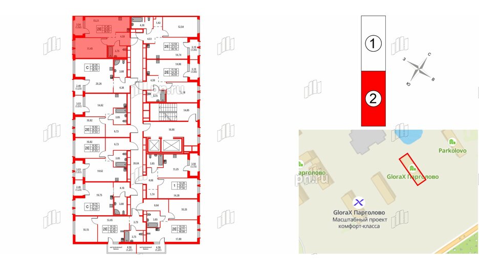 Квартира в ЖК GloraX Парголово, 1 комнатная, 36.52 м², 12 этаж