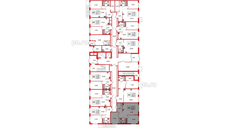 Квартира в ЖК GloraX Парголово, 2 комнатная, 58.2 м², 1 этаж