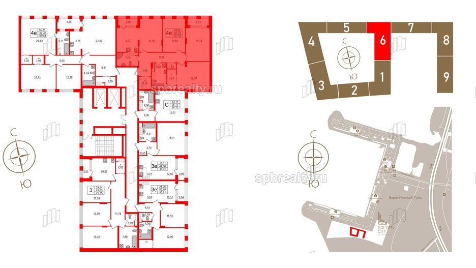 Квартира в ЖК Golden City, 3 комнатная, 107.86 м², 3 этаж