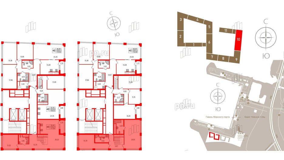 Квартира в ЖК Golden City, 3 комнатная, 111.06 м², 19 этаж