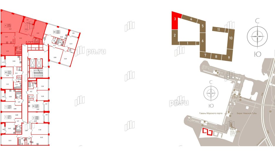 Квартира в ЖК Golden City, 4 комнатная, 111.79 м², 3 этаж