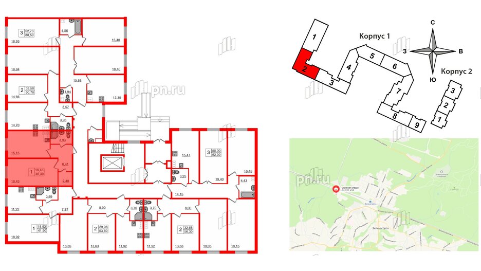 Квартира в ЖК Granholm Village, 1 комнатная, 46.9 м², 1 этаж