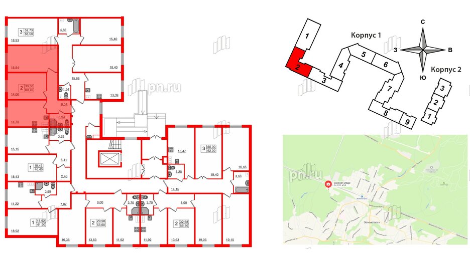 Квартира в ЖК Granholm Village, 2 комнатная, 60.9 м², 1 этаж