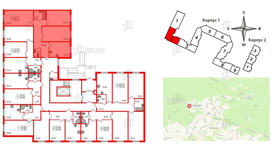 Квартира в ЖК Granholm Village, 3 комнатная, 88.9 м², 1 этаж