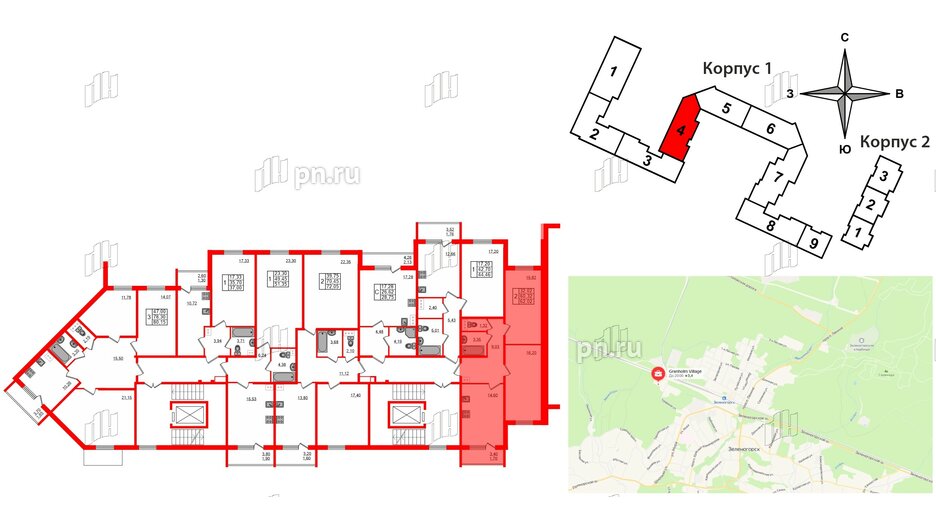 Квартира в ЖК Granholm Village, 2 комнатная, 62.02 м², 2 этаж