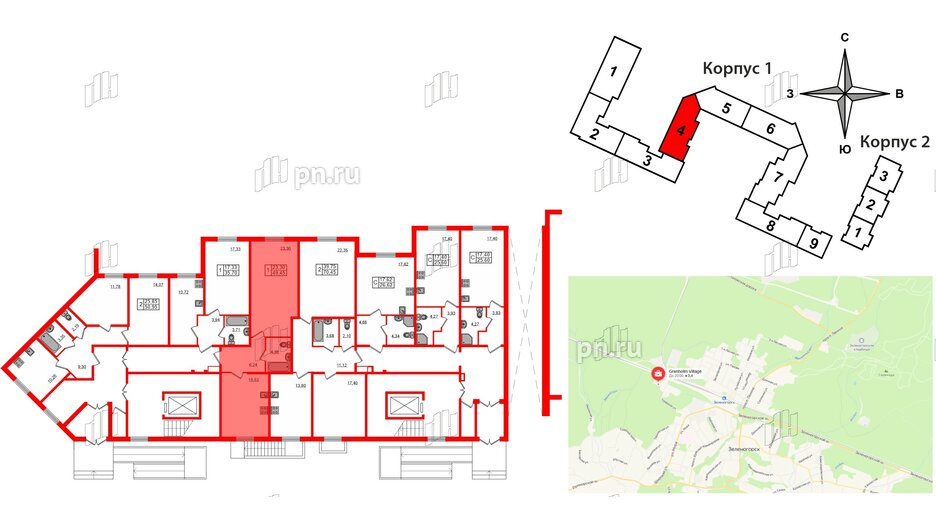 Квартира в ЖК Granholm Village, 1 комнатная, 50.4 м², 1 этаж