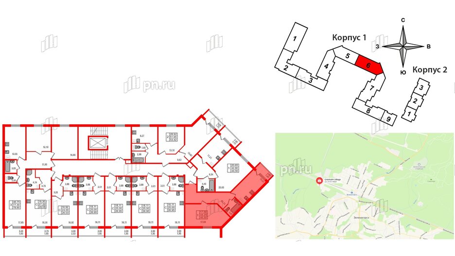 Квартира в ЖК Granholm Village, 1 комнатная, 45.4 м², 3 этаж