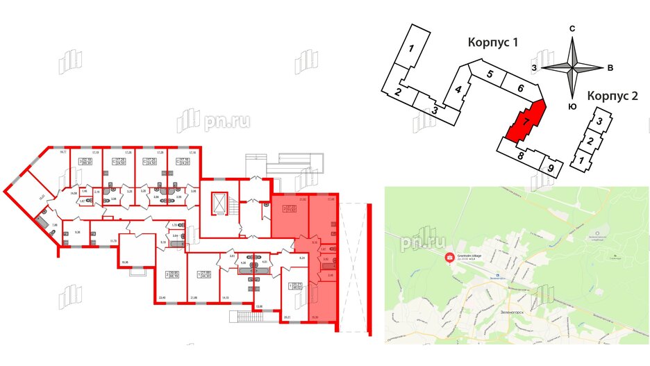 Квартира в ЖК Granholm Village, 2 комнатная, 72 м², 1 этаж