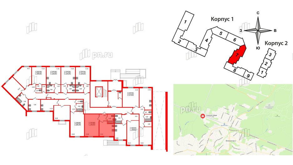 Квартира в ЖК Granholm Village, 1 комнатная, 44.4 м², 1 этаж