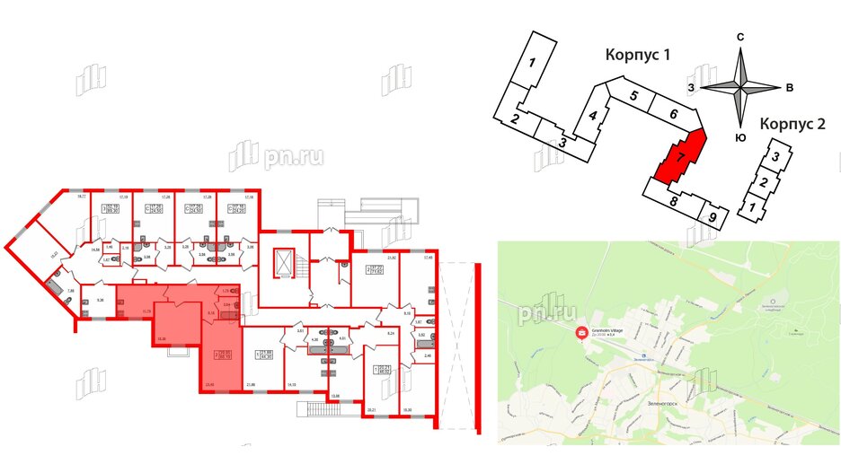 Квартира в ЖК Granholm Village, 2 комнатная, 66.7 м², 1 этаж