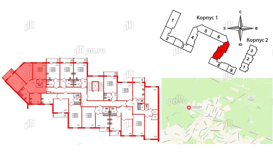 Квартира в ЖК Granholm Village, 3 комнатная, 91.1 м², 2 этаж