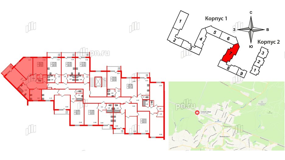 Квартира в ЖК Granholm Village, 3 комнатная, 90.5 м², 3 этаж