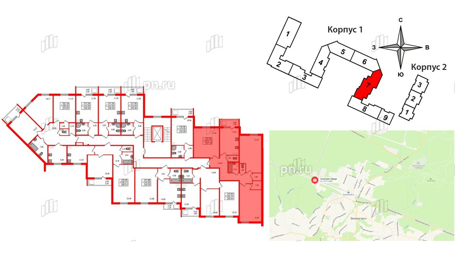 Квартира в ЖК Granholm Village, 3 комнатная, 107.6 м², 6 этаж