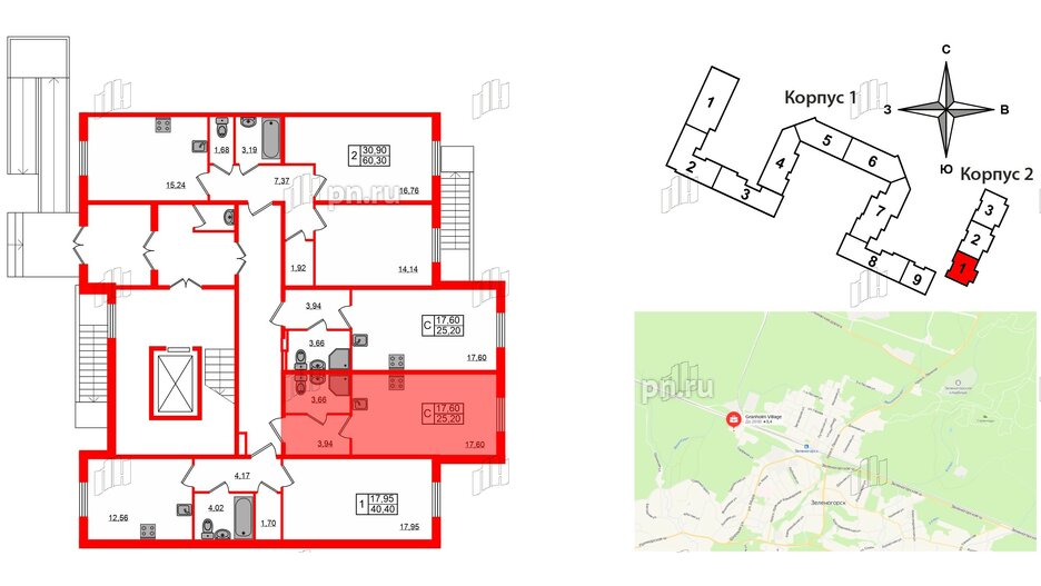 Квартира в ЖК Granholm Village, студия, 25.5 м², 1 этаж