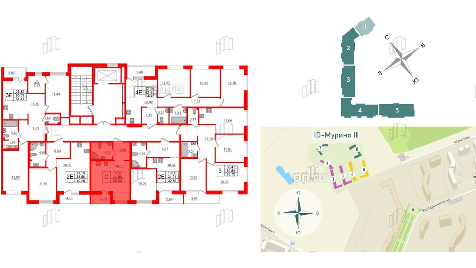 Квартира в ЖК iD Murino II, студия, 25.9 м², 2 этаж