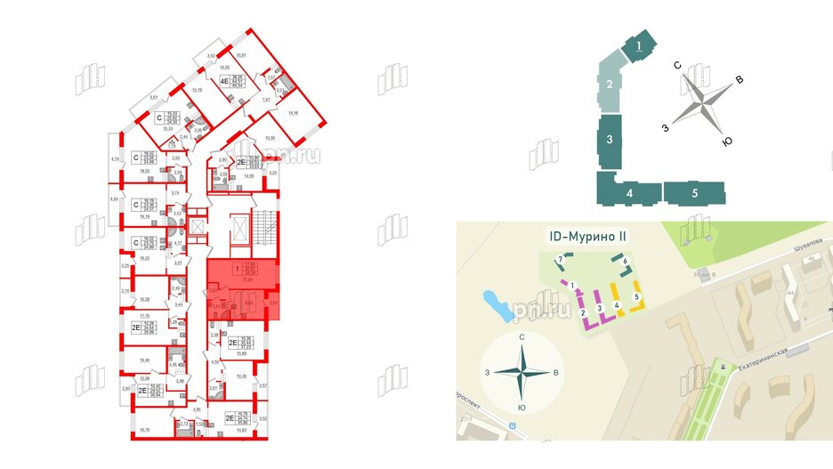 Квартира в ЖК iD Murino II, 1 комнатная, 34.29 м², 3 этаж