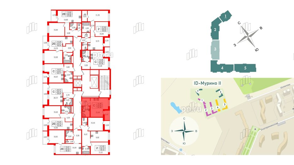 Квартира в ЖК iD Murino II, студия, 24.48 м², 2 этаж