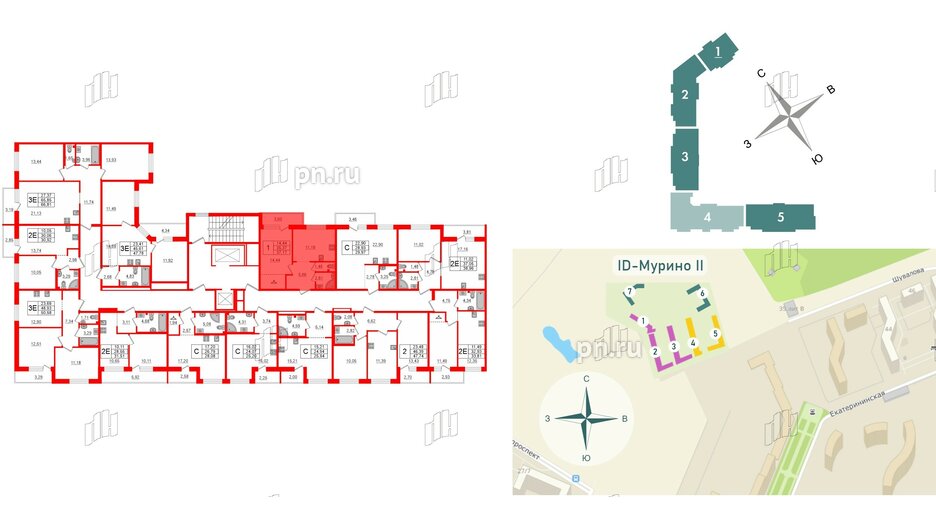 Квартира в ЖК iD Murino II, 1 комнатная, 37.17 м², 2 этаж