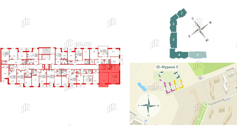 Квартира в ЖК iD Murino II, 2 комнатная, 57.31 м², 2 этаж