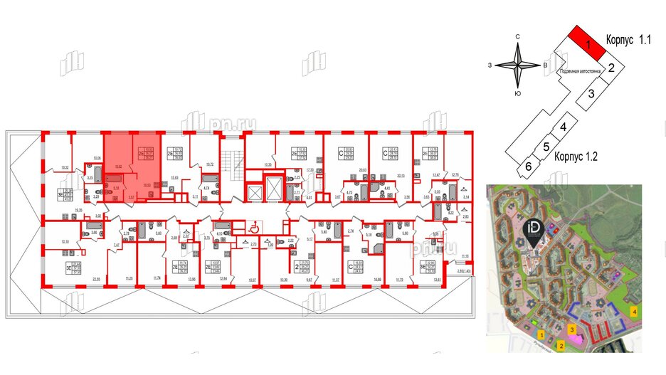 Квартира в ЖК iD Murino III, 1 комнатная, 36.27 м², 2 этаж