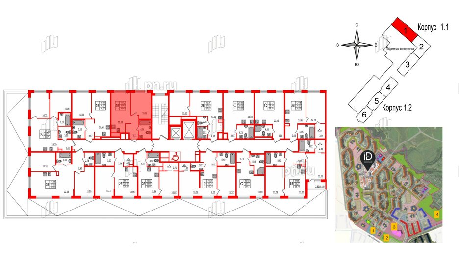 Квартира в ЖК iD Murino III, 1 комнатная, 36.4 м², 2 этаж