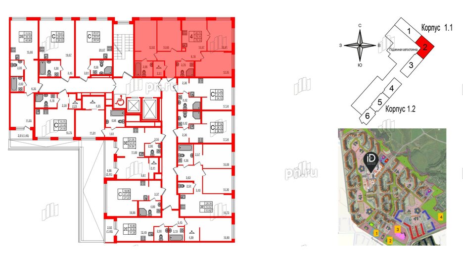 Квартира в ЖК iD Murino III, 4 комнатная, 76.14 м², 2 этаж