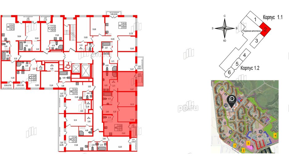 Квартира в ЖК iD Murino III, 3 комнатная, 76.17 м², 12 этаж