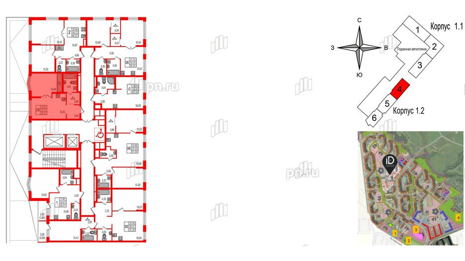 Квартира в ЖК iD Murino III, 1 комнатная, 38.1 м², 2 этаж