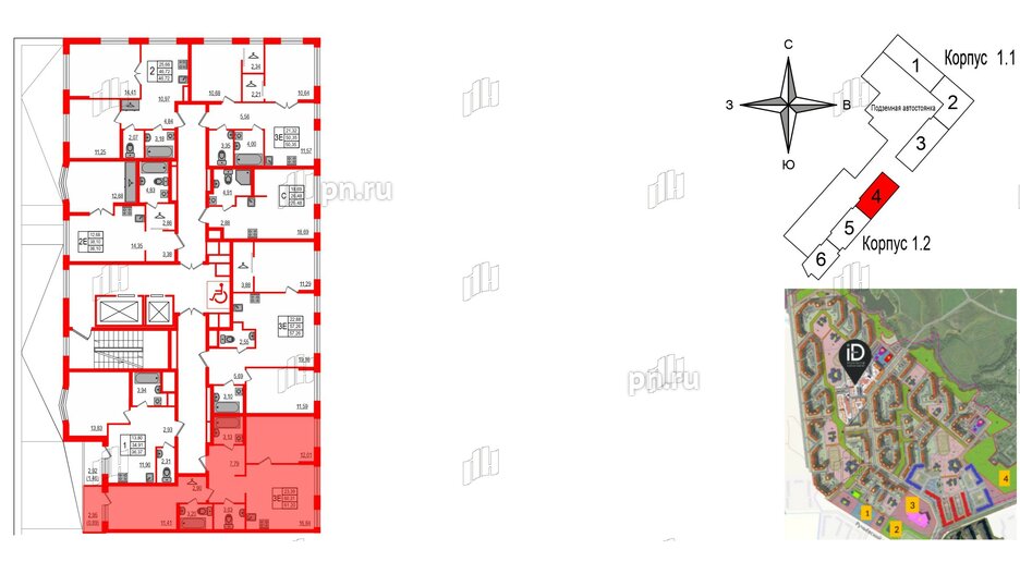 Квартира в ЖК iD Murino III, 2 комнатная, 61.2 м², 2 этаж