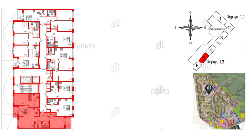 Квартира в ЖК iD Murino III, 2 комнатная, 73.95 м², 2 этаж