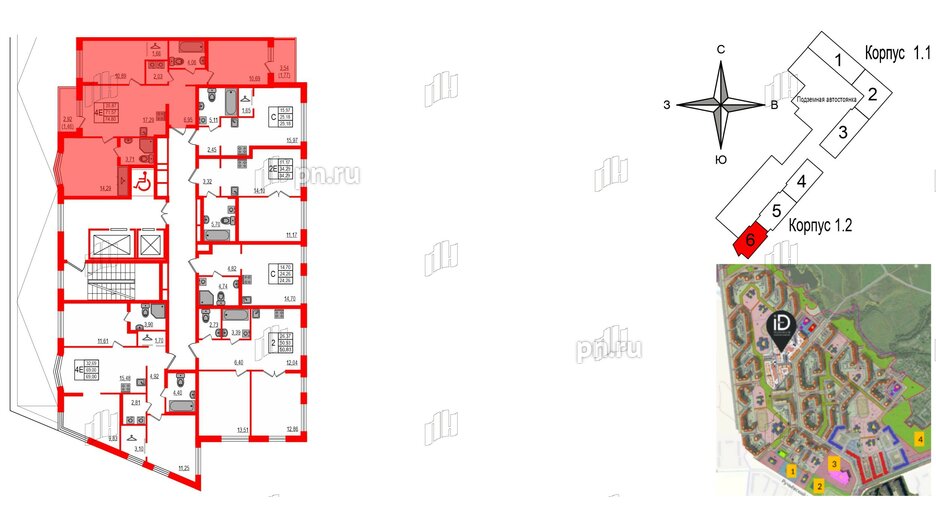 Квартира в ЖК iD Murino III, 3 комнатная, 74.8 м², 2 этаж