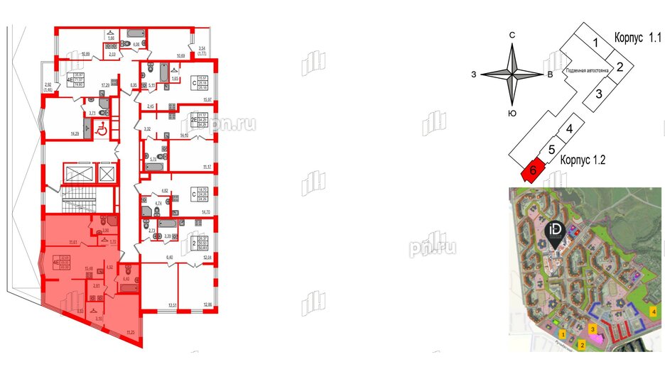 Квартира в ЖК iD Murino III, 3 комнатная, 69 м², 2 этаж