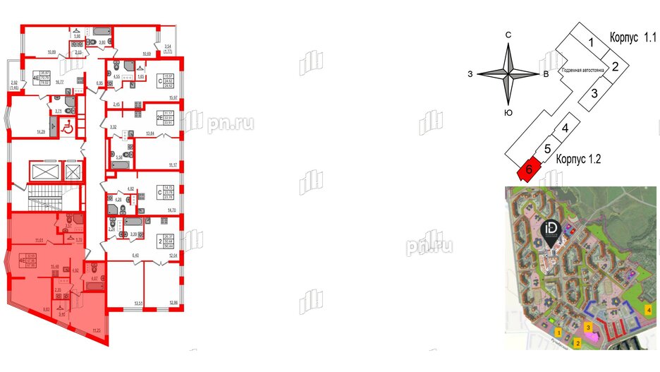 Квартира в ЖК iD Murino III, 3 комнатная, 67.88 м², 3 этаж