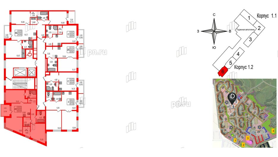 Квартира в ЖК iD Murino III, 3 комнатная, 66.26 м², 7 этаж