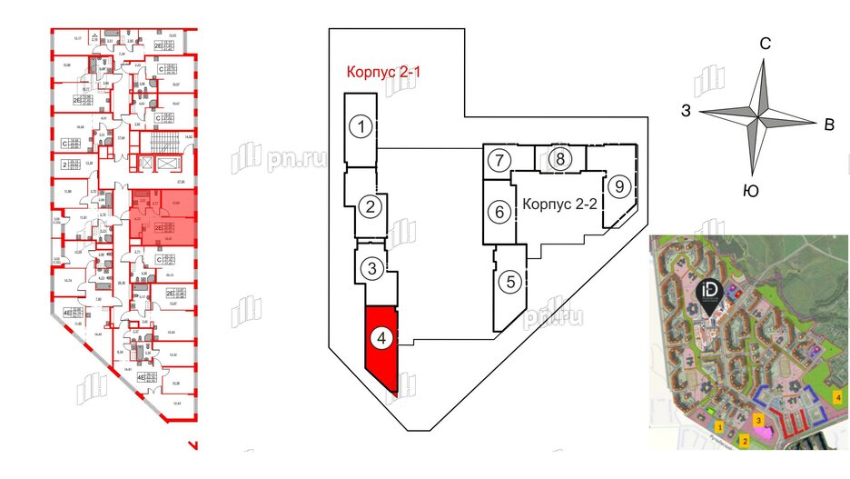 Квартира в ЖК iD Murino III, 3 комнатная, 63.76 м², 2 этаж